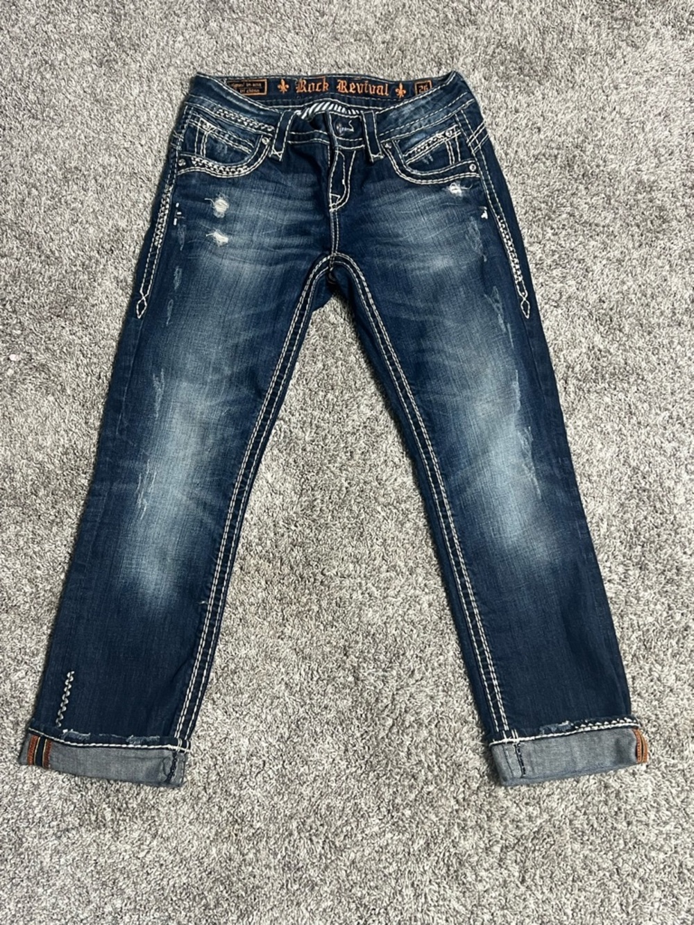 Rock Revival Dark Blue Distressed Capris